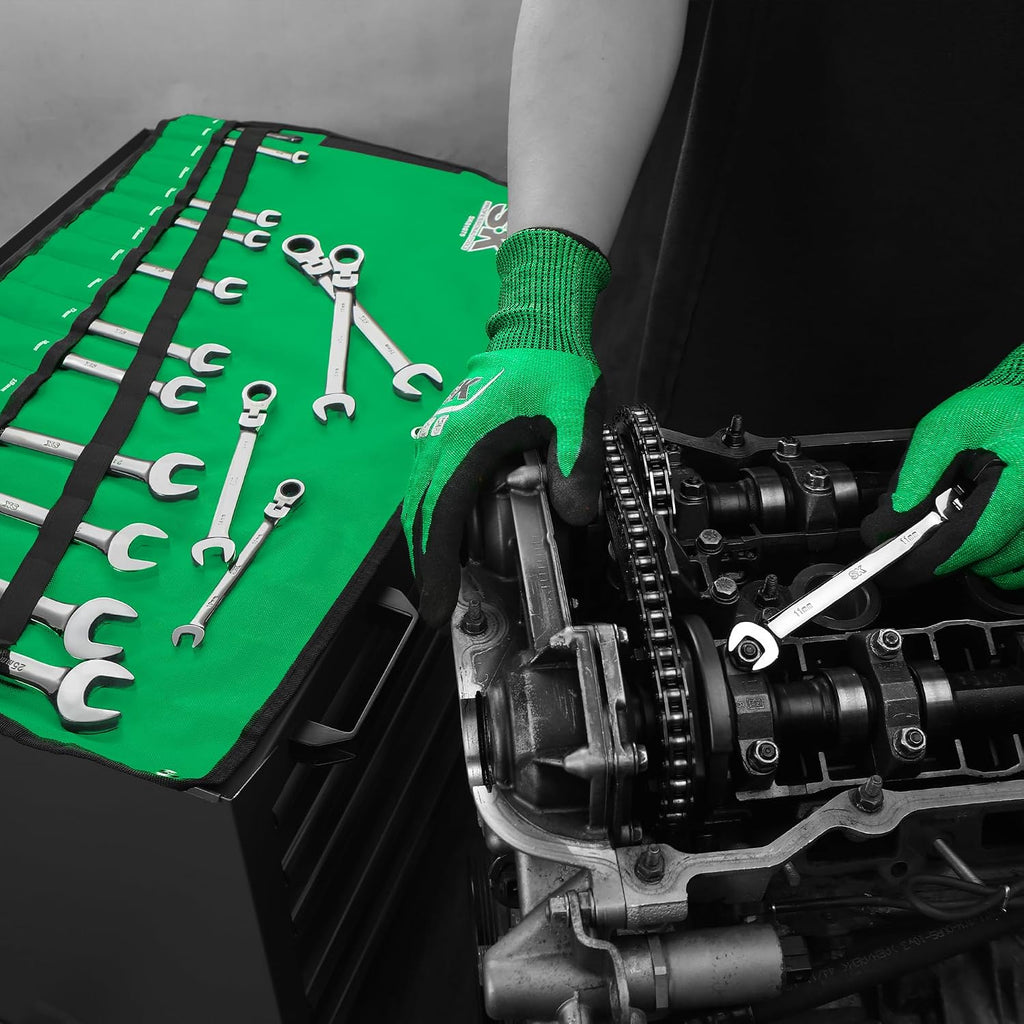 SK Flex-Head Ratcheting Wrench Set, Combination Wrench Set, 16-Piece, Metric 8 to 25mm, 72-Tooth, Premium CR-V Construction, with Rolling Pouch