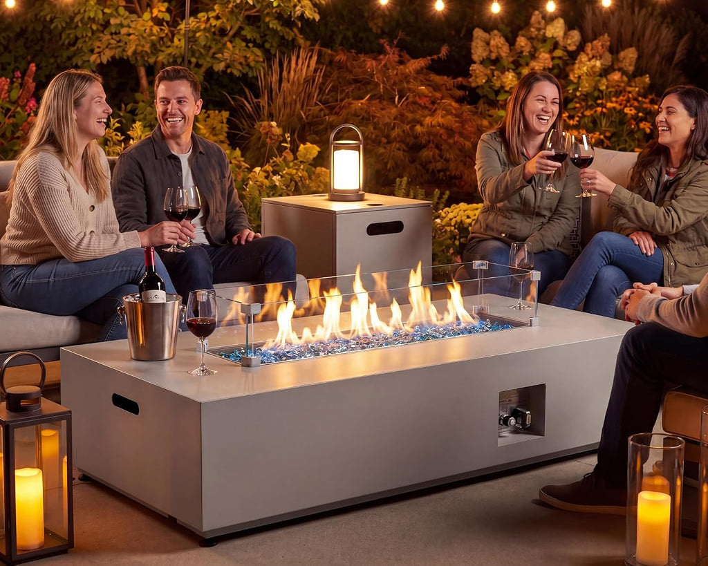 RADIATA 56' Rectangle Propane/Natural Gas Fire Pit for Patio, Modern Lowprofile Fireplace with Tank Table, Rain Cover, 50000BTU CSA Certified, Durable Outdoor Fire Pit Table for Backyard, Gray