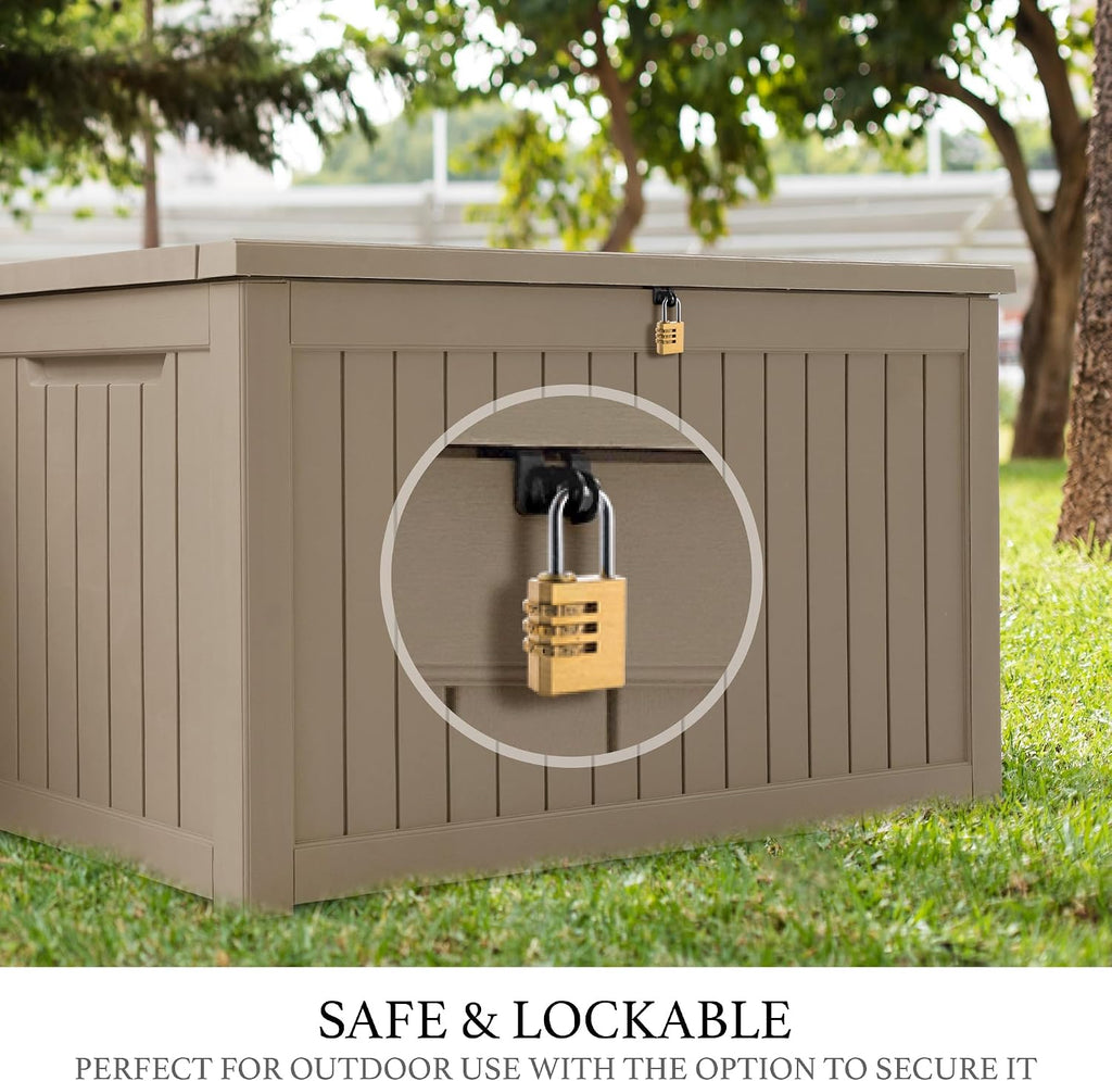 AJP Distributors Outdoor Storage Shed, Large Resin Storage Box, Waterproof and lockable, suitable for garden, patio, garage, backyard storage (Brown, 230gal)