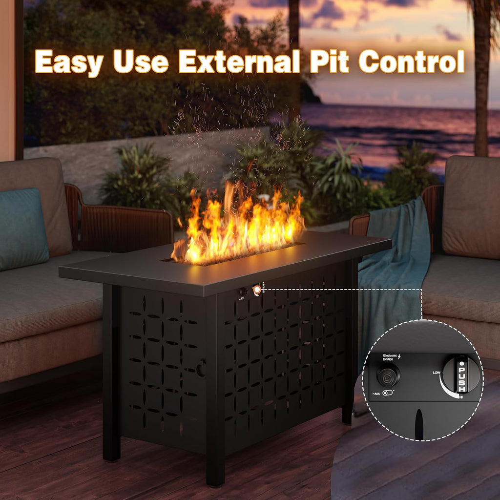 43in Propane Fire Pit Table, Outdoor Gas Fire Pit for Patio, 50,000 BTU with Lava Rocks, Waterproof Cover, and Lid, Perfect for Cozy Gatherings & Relaxing Outdoor Parties