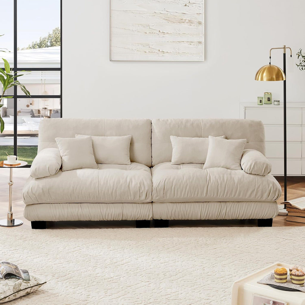 Modular Sectional Sofa, 2 Seater Cloud Couch Small Couches for Small Spaces, Modern Deep Seat Couch, Home Sofa Living Room Oversized Loveseat with Bolster Armrests 4 Pillows | Small Spaces, Deep Seat, Bolster Armrests, 4 Pillows
