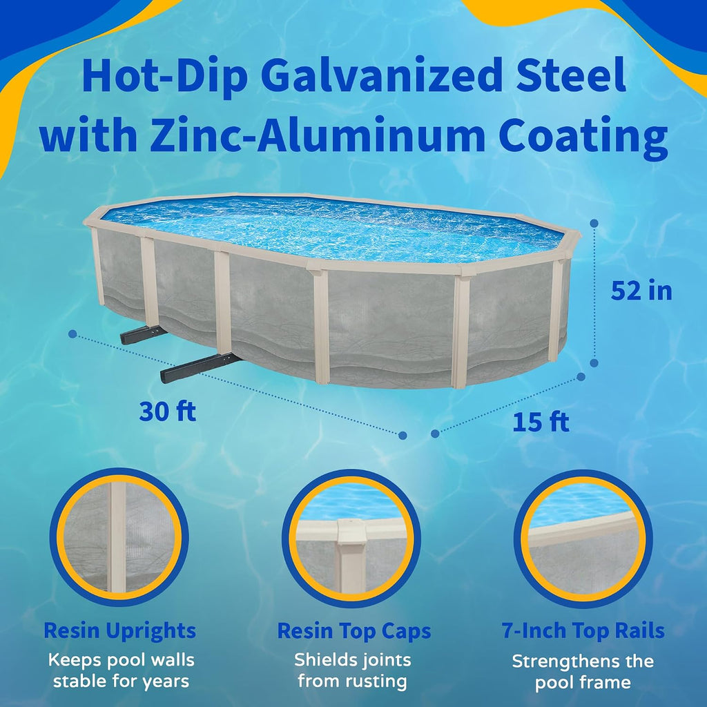 Trinity 15-ft x 30-ft Oval 52-in Deep Steel Wall Pool Package with 7-in Top Rail
