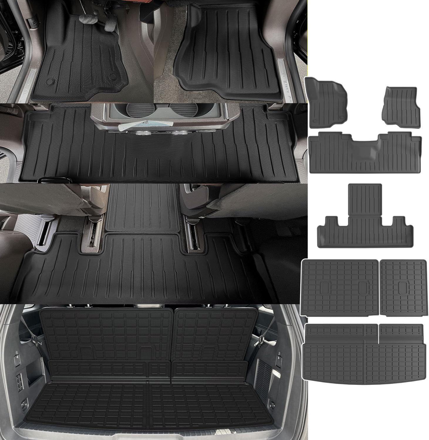 xipoqix 7 Seats Floor Mats Cargo Mat Backrest Mats Compatible with 2018-2024 Ford Expedition Floor Liner Replacement for 2018-2024 Ford Expedition Accessories (Trunk Mat+3rd Backrest Mats+Floor Mats)