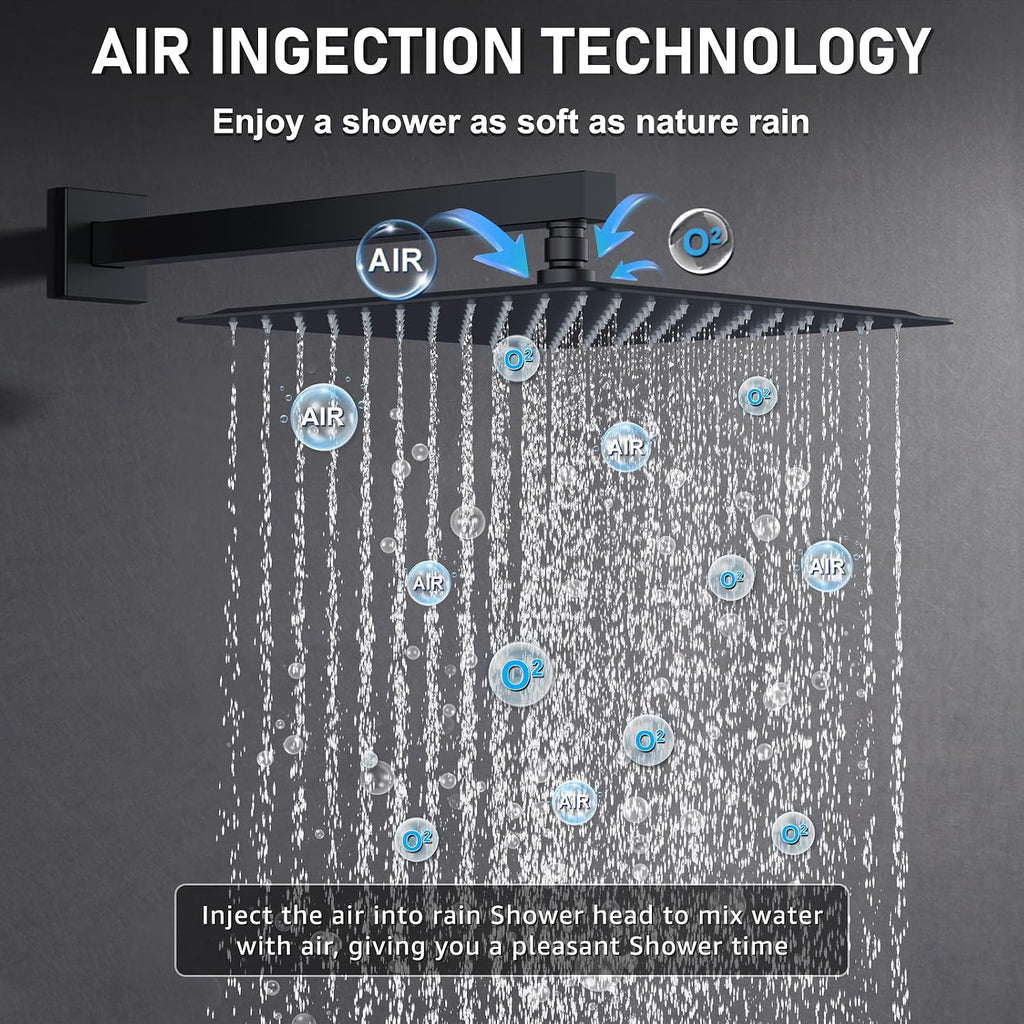 Iriber Shower Set with 12 Inch High Pressure Rain Shower Head and Handheld and Shower Faucet Mixer Valve Modern Shower System Including Pressure Balance Valve Shower Trim Kit for Bathroom,Matte Black