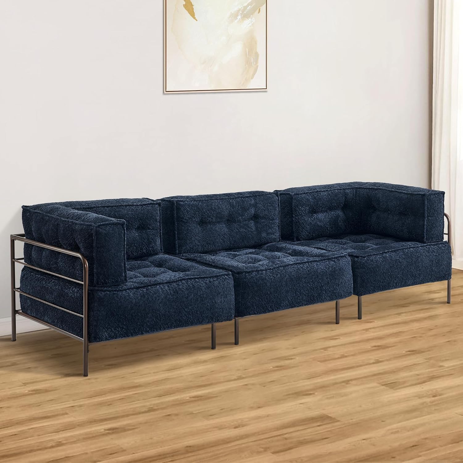 MCombo Modular Sofa Couch with Removable Cushion, Accent Sofa Chair, Upholstered Sofa for Living Room, Apartment, Office (Blue, Middle Seat)