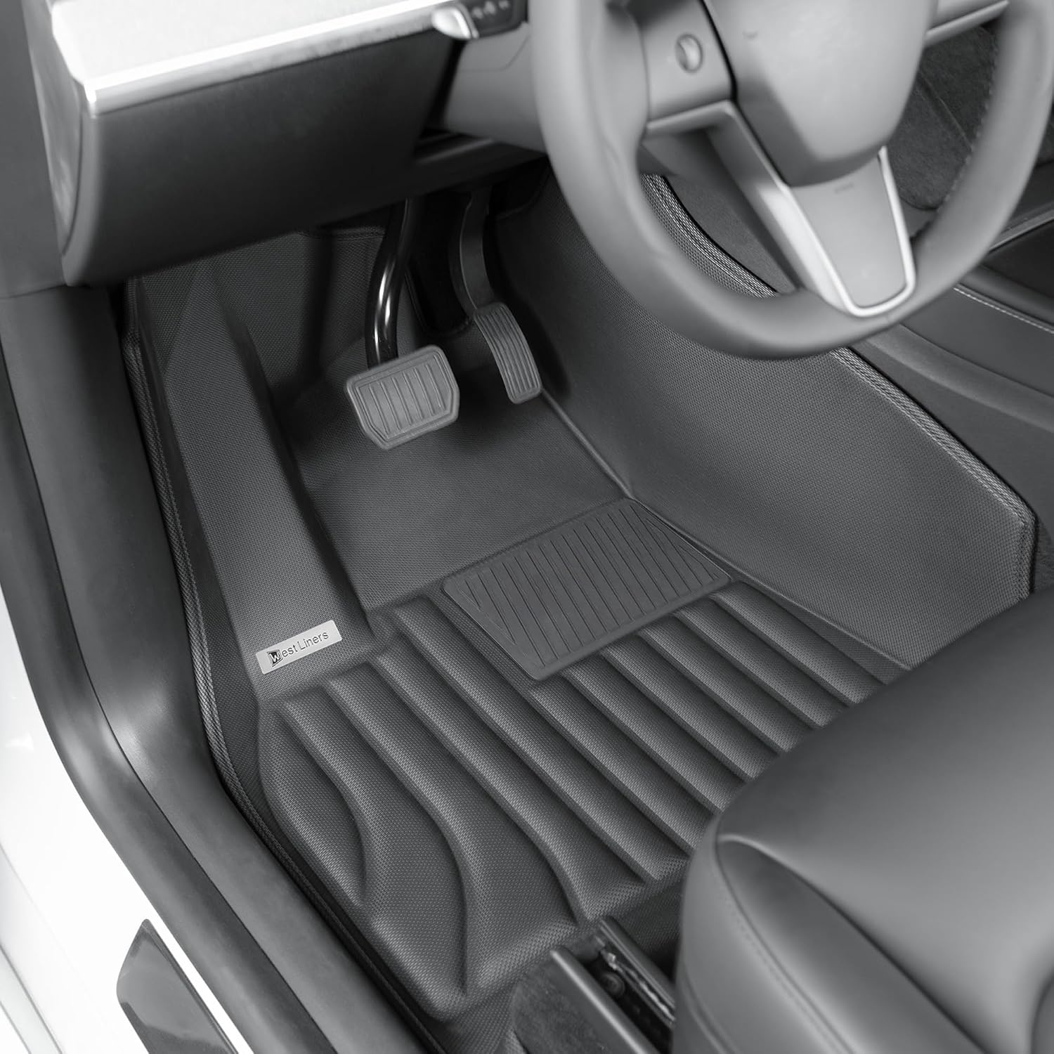 3PCS Extreme Coverage Floor Mats for Tesla Model Y (2021-2025) – Full 360° Cabin Protection, GapZero Fit with TrackGuard Rail Protection (Does NOT fit 7-Seat & Juniper)