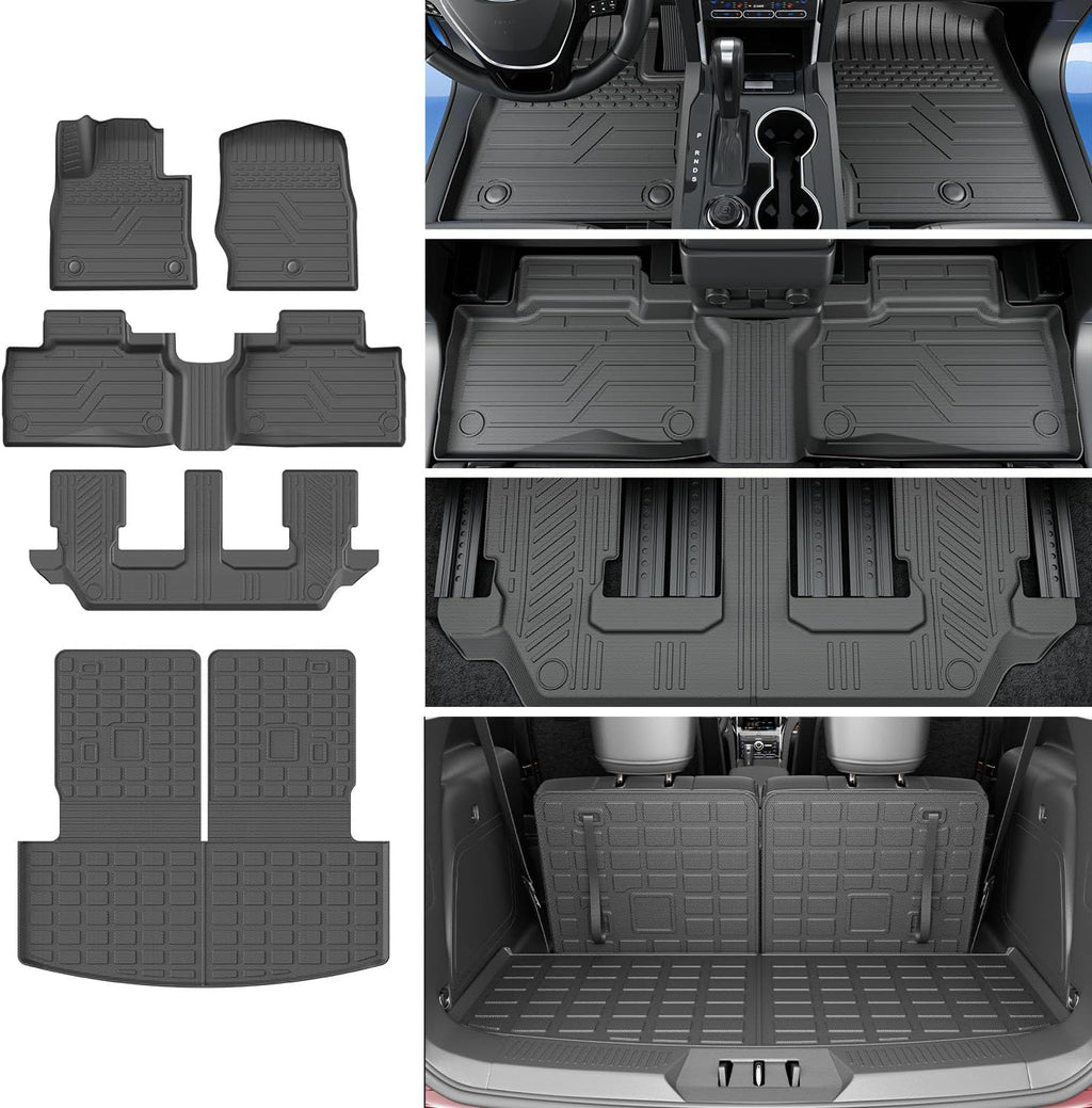 xipoqix Floor Mats Compatible with 2020-2026 Ford Explorer Trunk Mat Backrest Mats TPE Replacement for 7 Seats 2020-2026 Ford Explorer Accessories (Trunk Mat with Backrest Mat+Floor Mat)