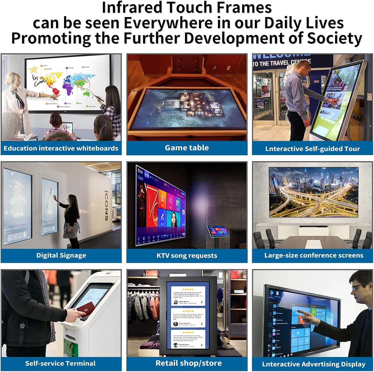 32 Inch 20 Points Infrared Touch Frame, Interactive USB Interface IR Touch Screen Overlay Use, Driver Free Intelligent, Suitable for Digital Signage