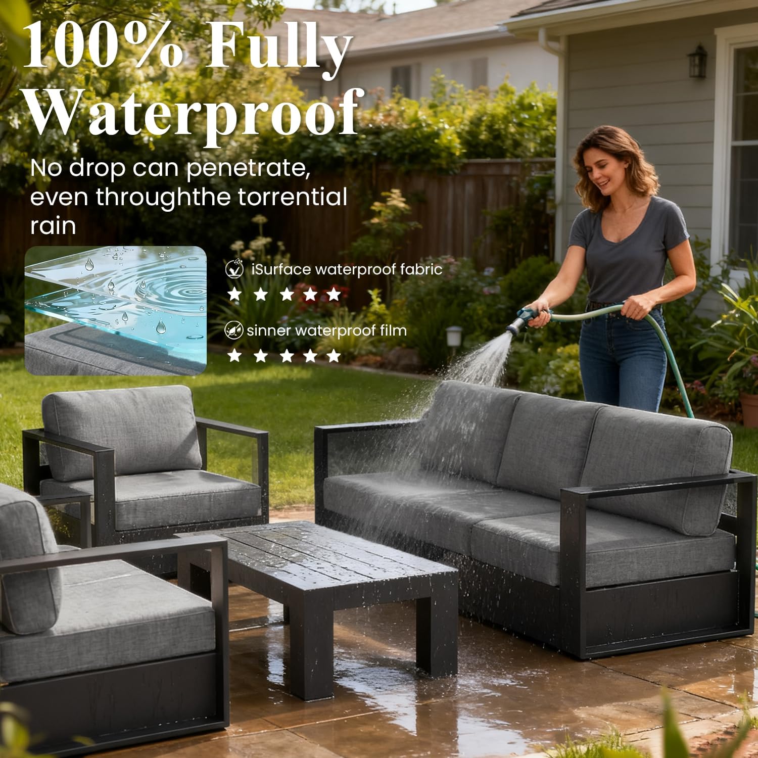 LayinSun Oversized Aluminum Outdoor Furniture, 1 Piece Patio Lovseat Sofa, Deep Seating and Upgraded 6-inch Cushions for Porch, Balcony, Deck