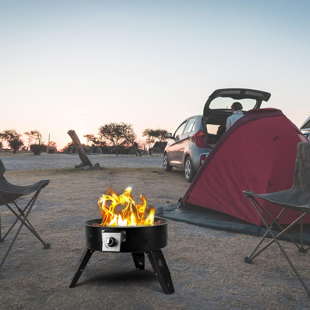 Propane Fire Pit 19' with Foldable Legs, Gas Firepit with Lava Rocks -Portable Smokeless Fireplace for Outside Camping Bonfire Patio Backyard RV Tailgating, FP000