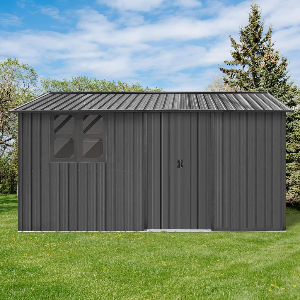 10ft x 12ft Metal Storage Shed - Outdoor Garden Shed with Sliding Door and Window, Large Bike Storage Container House, Sheds Outdoor Storage Solutions