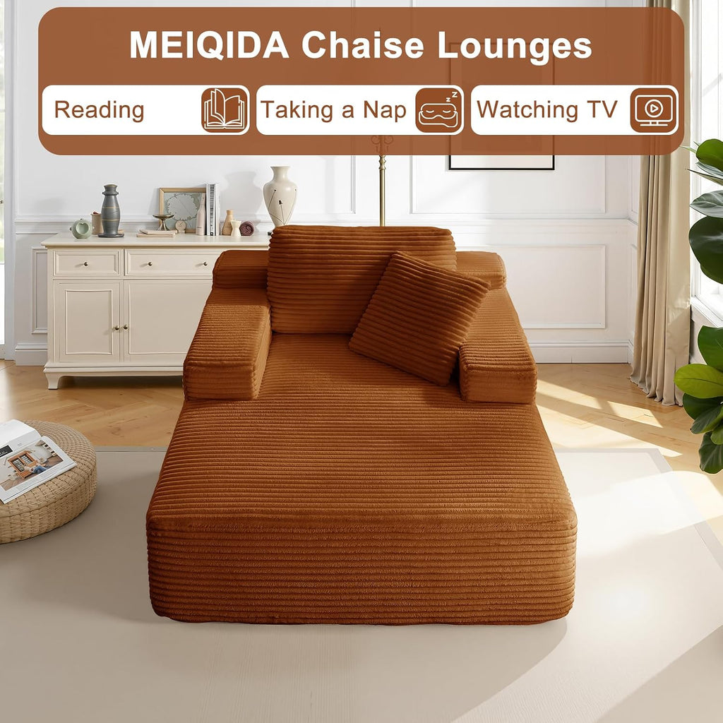 67.5 Inch Oversized Indoor Chaise Lounge, Sofa Bed, Living Room Couch, Corduroy Sofa, Couches for Living Room, Deep Seat Sleeper Couch Reading Chairs (Brown)