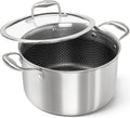 KIKCOIN Tri-Ply Stainless Steel Stock Pot 8 Quart with Lid, 18/10 Stainless Steel Cooking Pot with Honeycomb Interior, Induction Compatible Soup Pot for Gas, Electric & All Cooktops