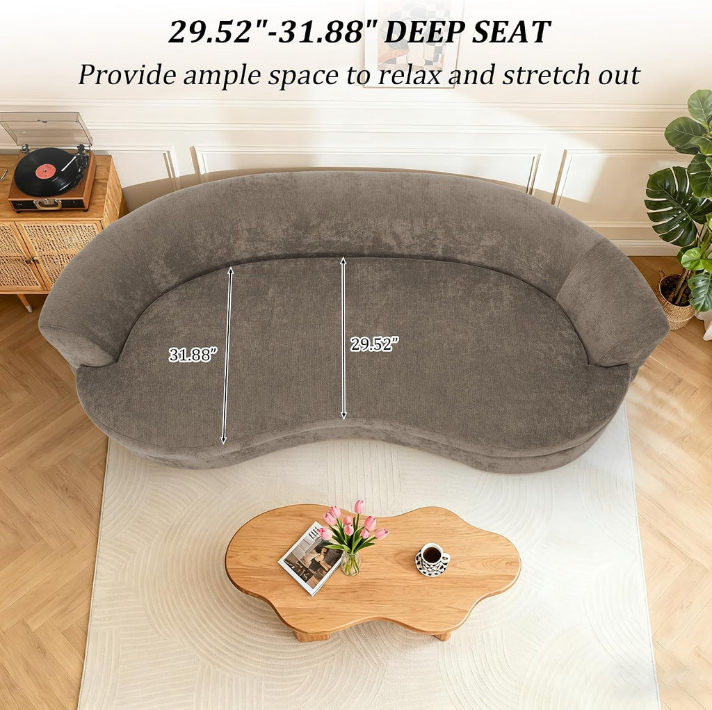 95' Modern Curved Sofa, Chenille Fabric Comfy Cloud Couch, No Assembly Required Half Moon Couch with Deep Seat, 4 Pillows for Living Room, Apartment, Bedroom