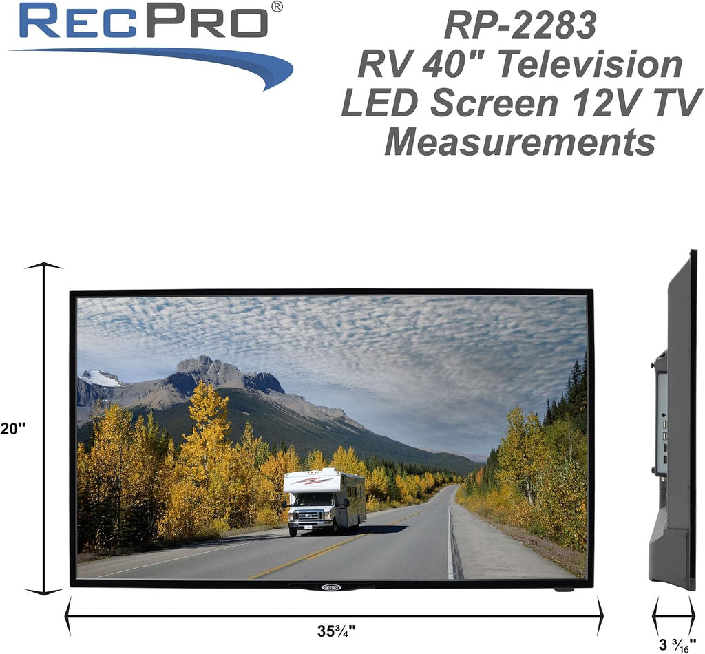 RecPro RV TV 40' Smart TV | 1080p HD | 12V DC | 2X HDMI Ports | Built-in Tuner for Local Stations