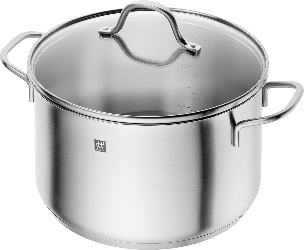 Zwilling Flow 5-Piece Cookware Set Glass Lids Suitable for Induction Cookers Dishwasher Safe Rust-Free 18/10 Stainless Steel