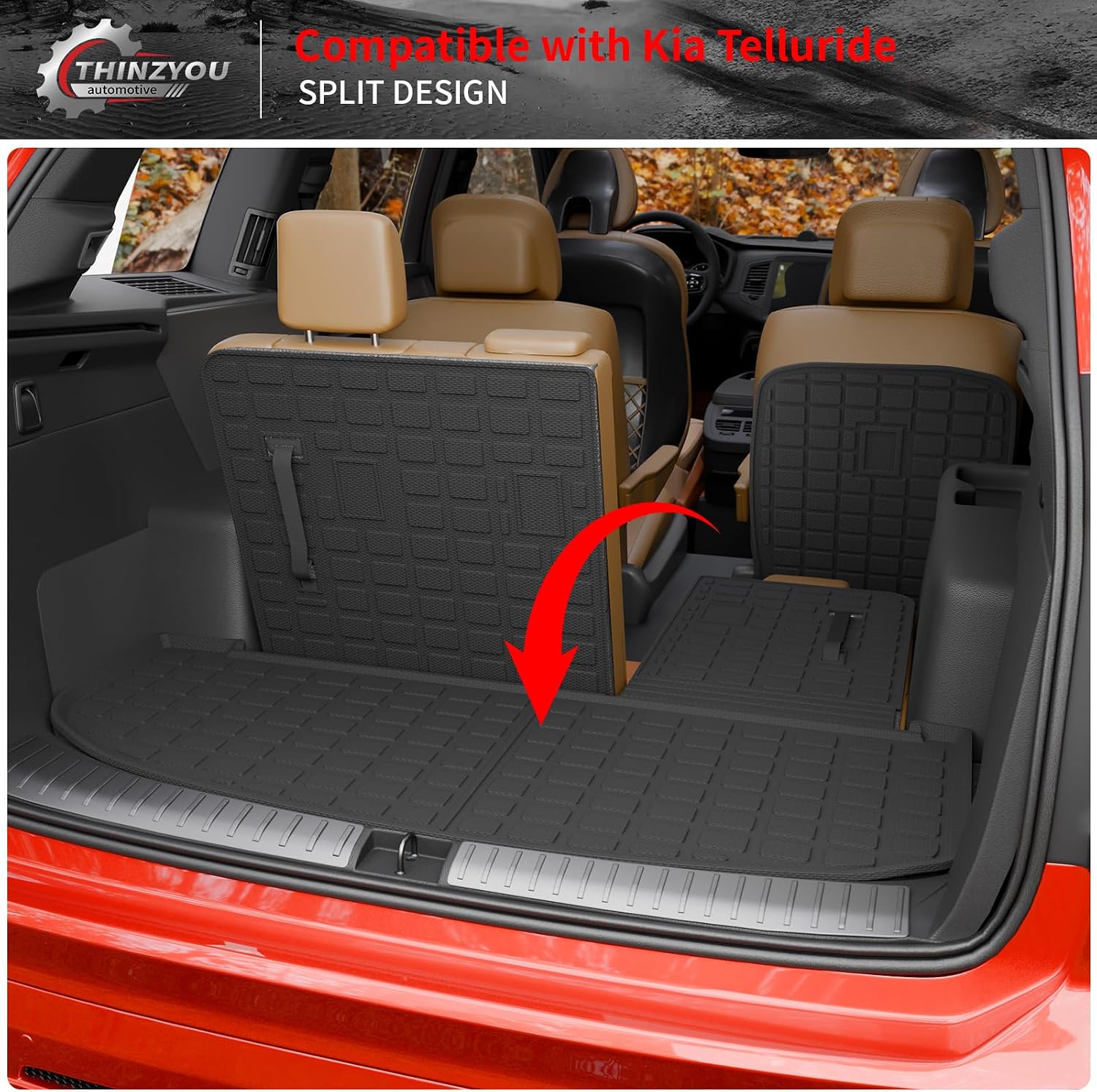 Floor Mats Compatible with 2020-2025 Kia Telluride 7 Seats (NOT for 2027) Cargo Mat Trunk Mat Cargo Liner Kick Mats Back Seat Cover Protector 2024 Telluride Accessories (Floor Mats Full Set)