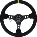 NRG Innovations RST-006S-Y Reinforced Steering Wheel (350mm Sport Steering Wheel (3' Deep) - Suede Black Stitchwith Yellow Center Mark)