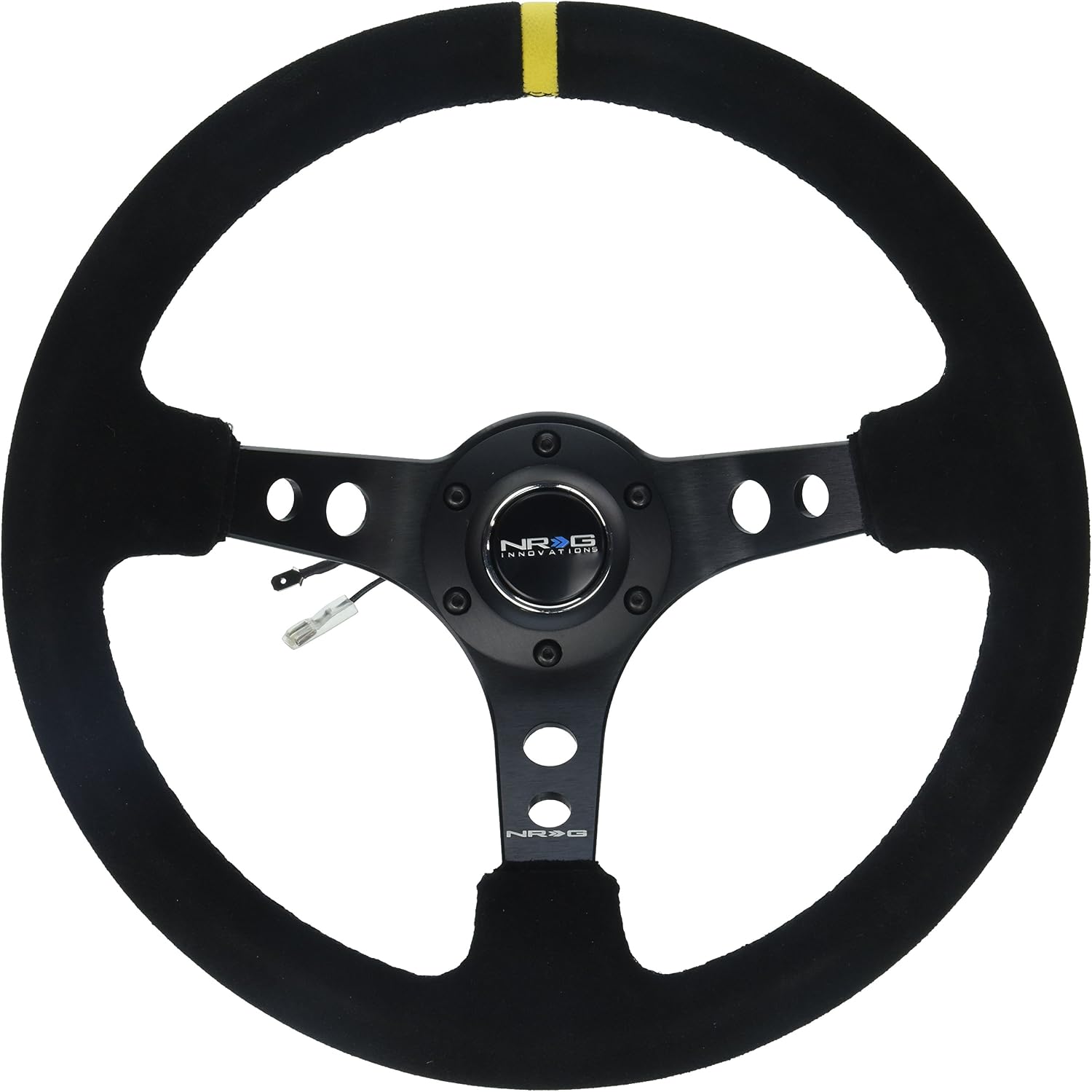 NRG Innovations RST-006S-Y Reinforced Steering Wheel (350mm Sport Steering Wheel (3' Deep) - Suede Black Stitchwith Yellow Center Mark)