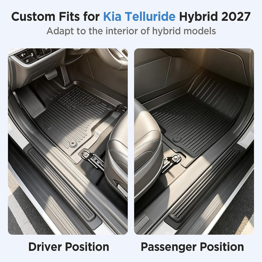 Floor Mats for Kia Telluride Hybrid 2027 7&8 Seat (EX/SX/X-Line SX/SX Prestige/X-Line SX Prestige) All Weather Telluride Floor Mats for Kia Telluride Accessories 2027 TPE Protector Black