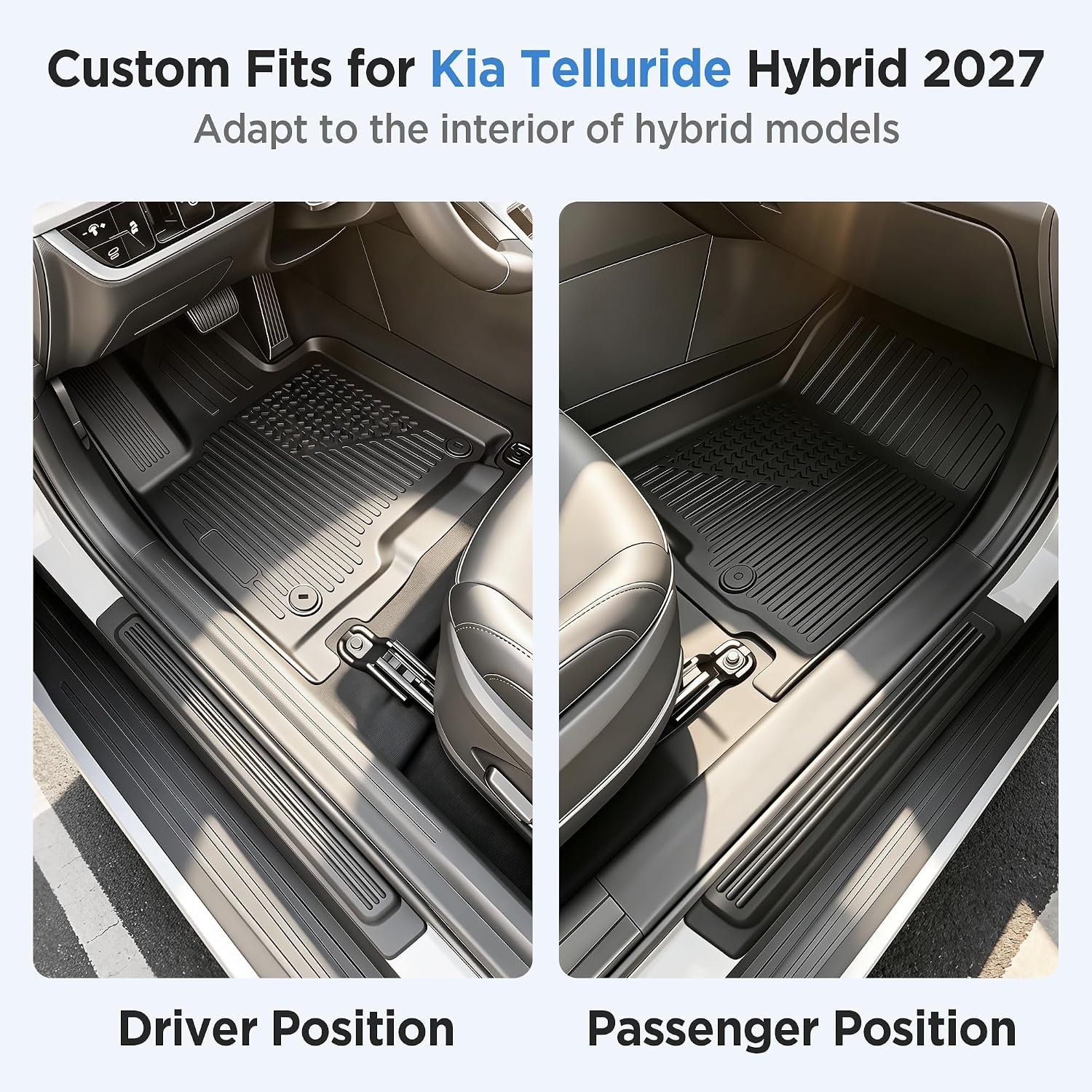 Floor Mats for Kia Telluride Hybrid 2027 7&8 Seat (EX/SX/X-Line SX/SX Prestige/X-Line SX Prestige) All Weather Telluride Floor Mats for Kia Telluride Accessories 2027 TPE Protector Black