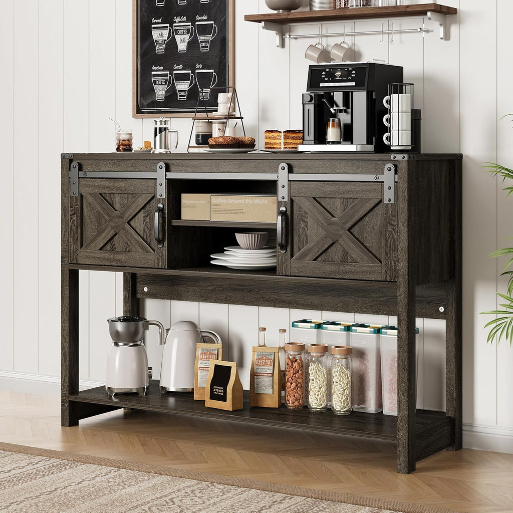 RoyalCraft Console Table with Storage Shelf & Sliding Barn Door, Farmhouse Entryway Table with Storage, 46' Narrow Long Sofa Table, Behind Couch Table, Console Tables for Living Room, Entryway, Foyer