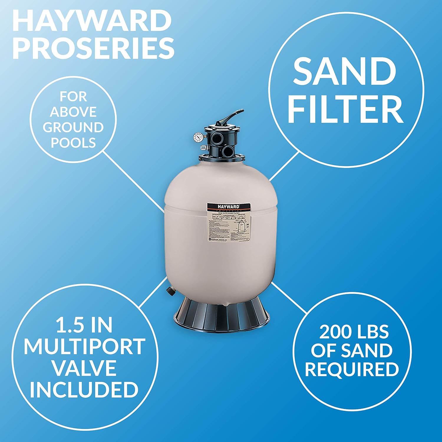 Hayward W3S210T ProSeries Sand Filter, 21 in., Top-Mount for Above-Ground Pools