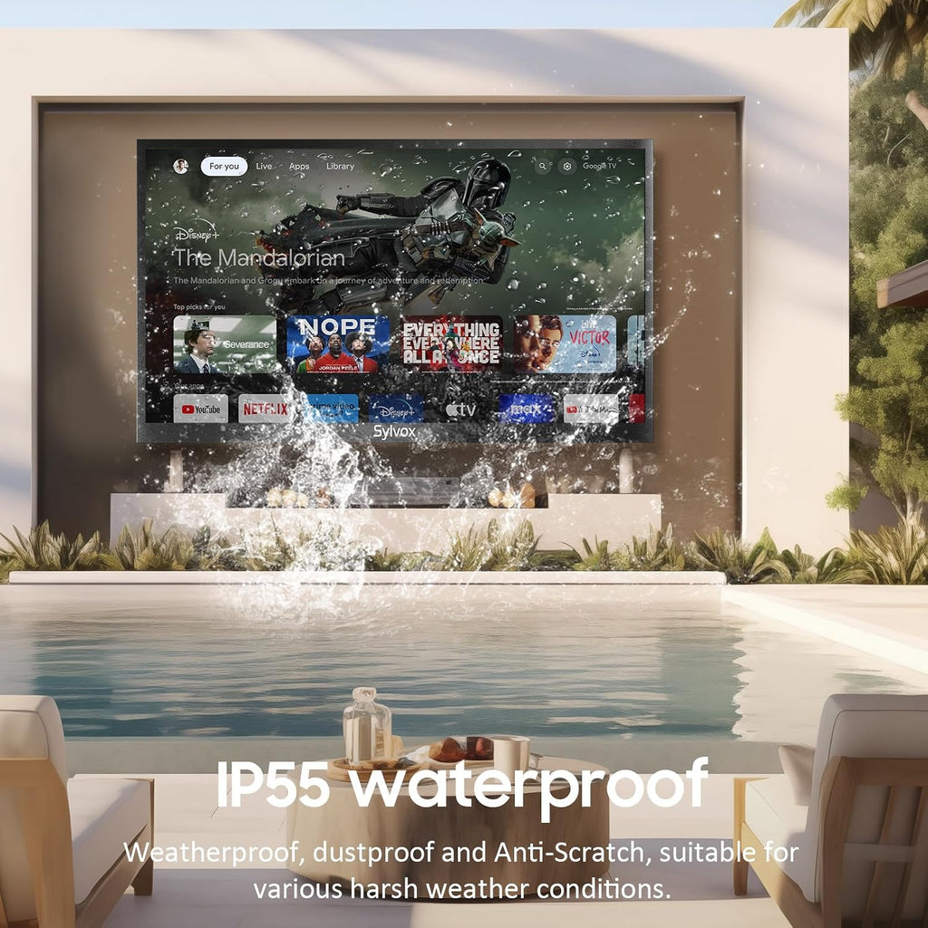 SYLVOX Outdoor TV with Soundbar & Cover, 55 inch 4K Smart TVs, Weatherproof & IP55 Waterproof, Support Google Assistant, Chromecast, 1000 nit Brightness Partial Sun (Deck Pro 2.0/2024)