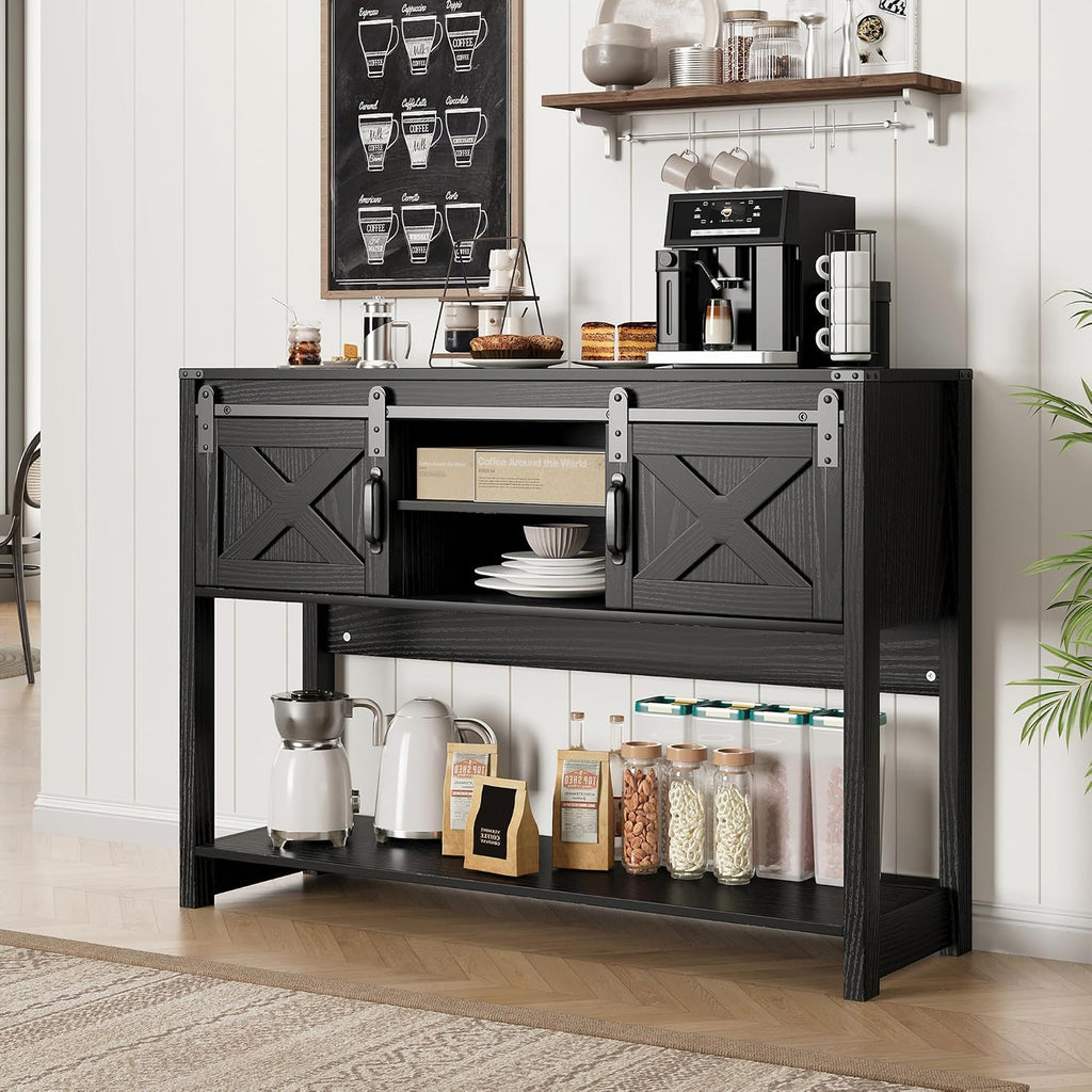 RoyalCraft Farmhouse Console Table with Storage Shelf & Sliding Barn Door, Entryway Table with Storage, 46' Narrow Long Sofa Table, Console Tables for Living Room, Entryway, Foyer