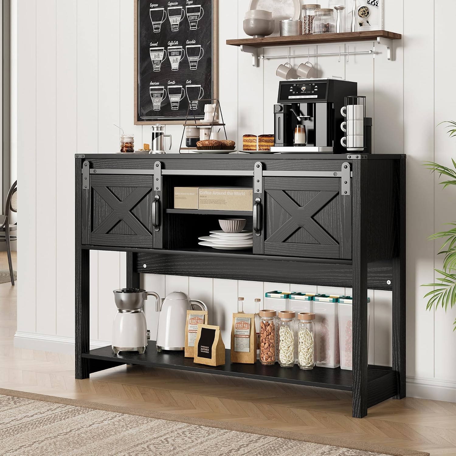 RoyalCraft Farmhouse Console Table with Storage Shelf & Sliding Barn Door, Entryway Table with Storage, 46' Narrow Long Sofa Table, Console Tables for Living Room, Entryway, Foyer