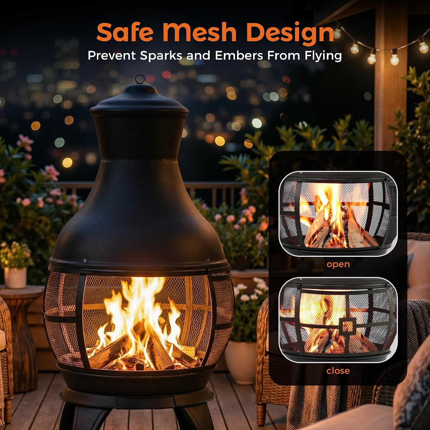 BALI OUTDOORS Chiminea Outdoor Fireplace, Outdoor Wood Burning Fire Pits for Backyard, Garden, Camping, Brown-Black