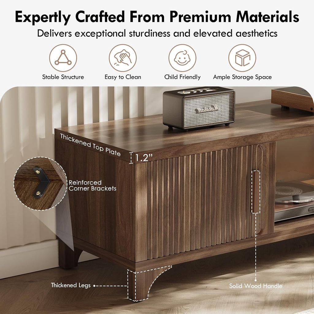 Mid Century Modern TV Stands for 55/60/65 Inch TV Boho Media Console for Living Room Fluted TV Entertainment Center with Storage Wood Television Cabinet for Bedroom