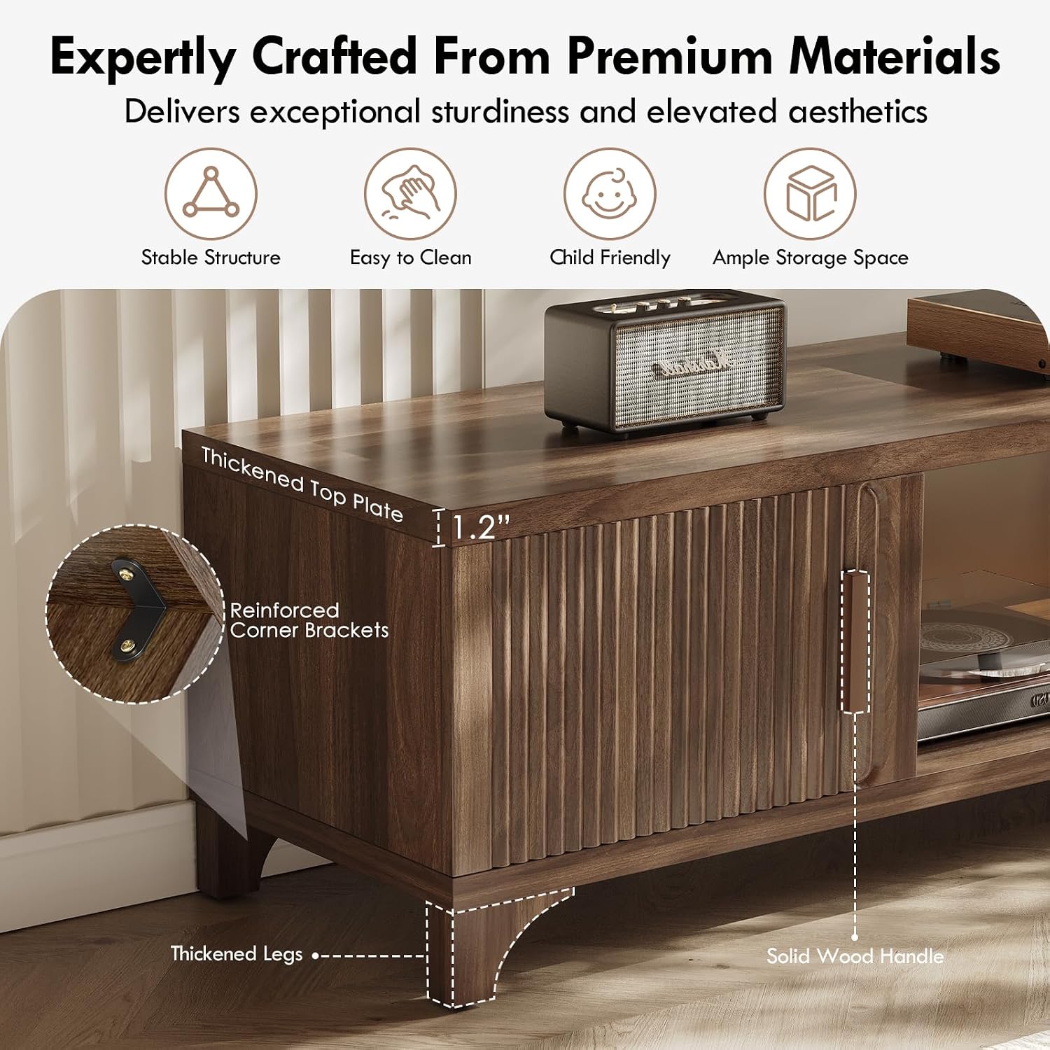 Mid Century Modern TV Stands for 55/60/65 Inch TV Boho Media Console for Living Room Fluted TV Entertainment Center with Storage Wood Television Cabinet for Bedroom
