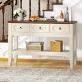 IDEALHOUSE 47in Long Console Table, Farmhouse Narrow Entryway Sofa Table with Drawers and Bottom Shel for Living Room Entrance Foyer, Rustic White
