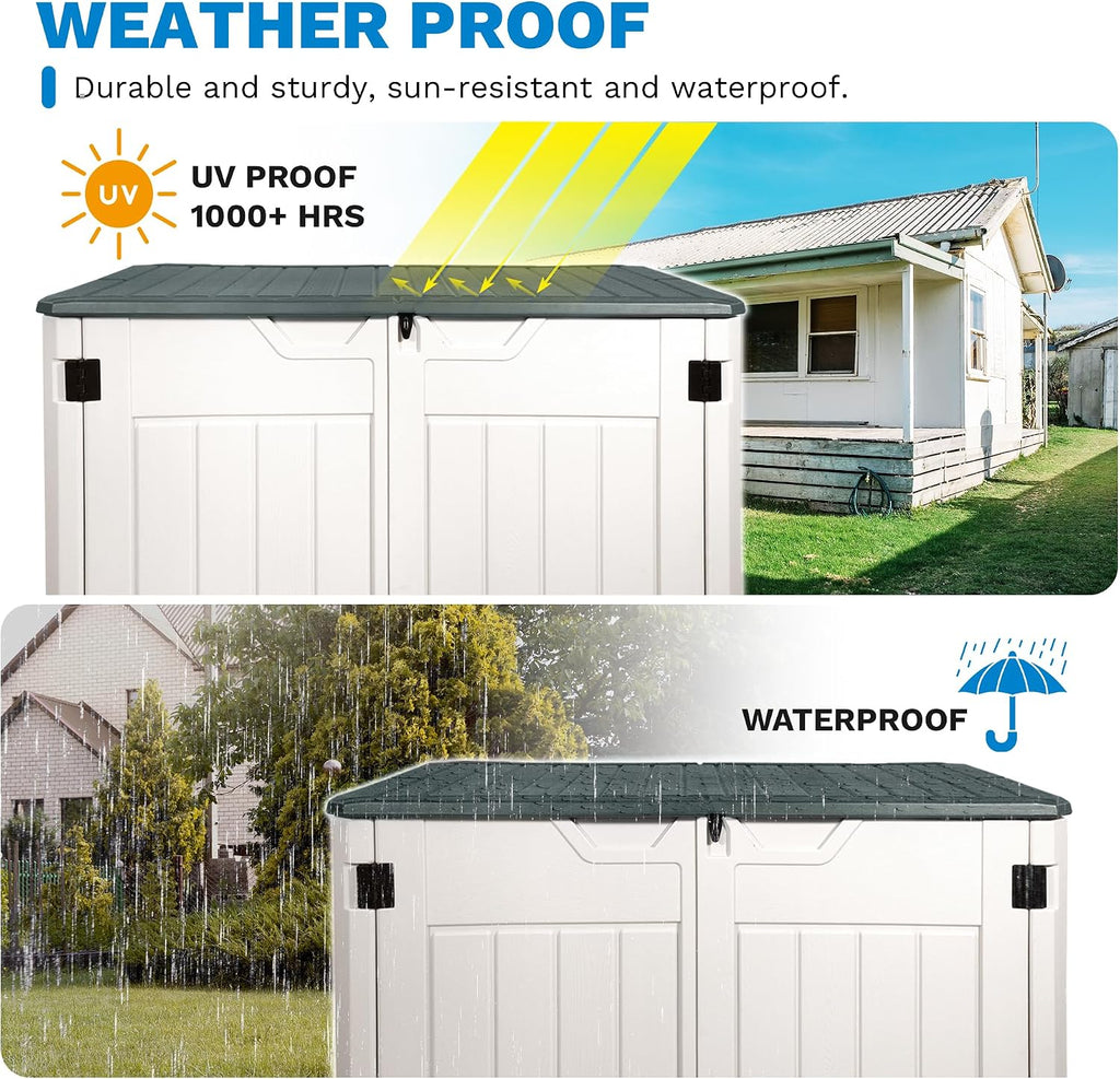47 Cu ft Outdoor Storage Shed, Large Resin Outdoor Storage Box for Patio Garden Yard - Weatherproof Outdoor Storage Cabinet for Tools Pool Supplies - Lockable Deck Boxes Outdoor