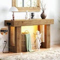 Unikito 47' Entryway Table with Socket and Sensor Light, Narrow Console Table with Storage Behind Couch, Farmhouse Entry Way Tables with Open Storage for Entrance/Hallway/Living Room, Natural Oak