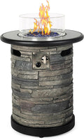 BAIDE HOME Outdoor Propane Fire Pit Table, Round Porcelain Tile Top 22' Fire Bowl Column W/ 40,000 BTU Firepit Table Auto-Ignition 400D Cover Glass Rocks for Outside Patio