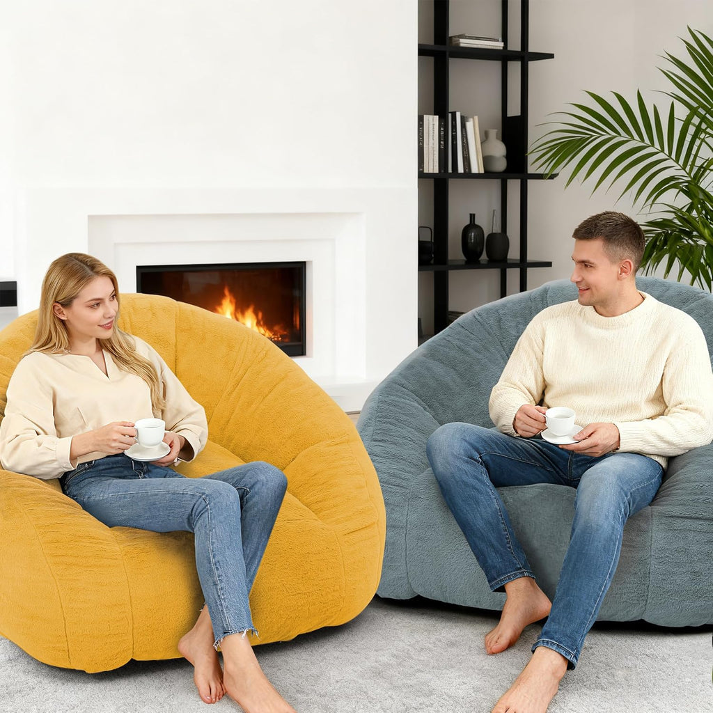 Bean Bag Chair for Adults, Soft Faux Fur Giant Beanbag Chairs, Oversized Cozy Bean Bag Couch Large Reading Chair, Comfy Bean Bag Sofa for Living Room, Bedroom & Dorm, Yellow
