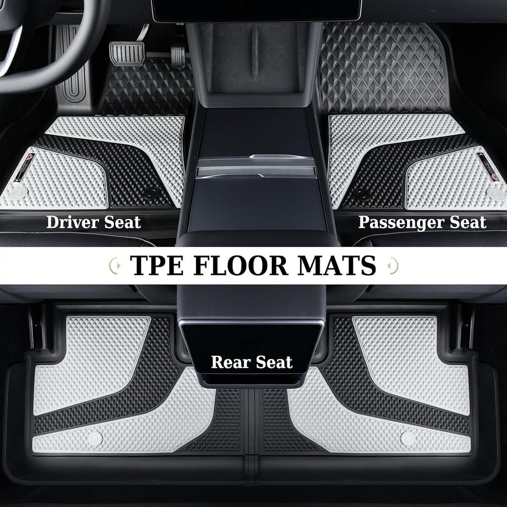 Coverado Floor Mats for 2024 2025 Tesla Model 3, Custom Fit All Weather TPE Cargo Liner Floor Mats Full Set, Waterproof Car Mats Trunk Floor Mat Tesla Model 3 Accessories,Front & Rear