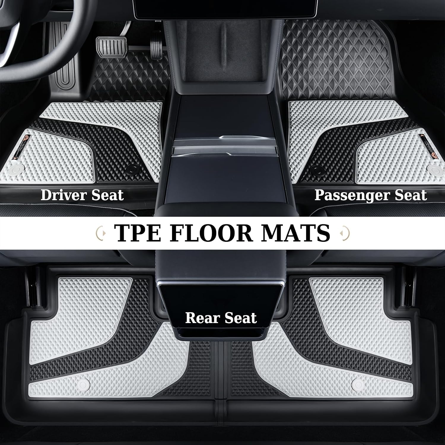 Coverado Floor Mats for 2024 2025 Tesla Model 3, Custom Fit All Weather TPE Cargo Liner Floor Mats Full Set, Waterproof Car Mats Trunk Floor Mat Tesla Model 3 Accessories,Front & Rear