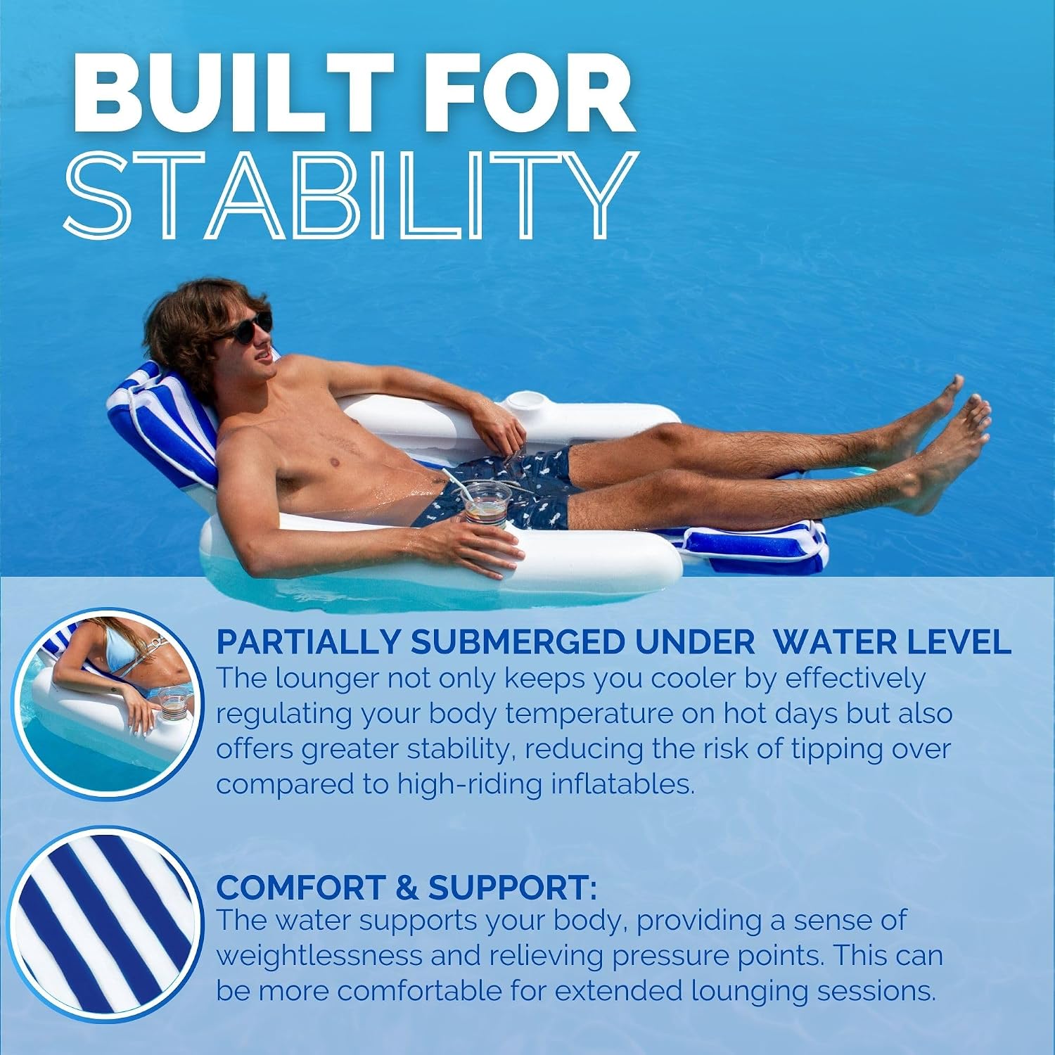 SWIMLINE ORIGINAL 10010M Sunchaser Padded Luxury Lounge Chair Pool Float | Molded Frame & Pontoon Design | Pool Floats Adult | Pool Lounger | Pool Accessories | Pool Chairs and Lounges For In Pool