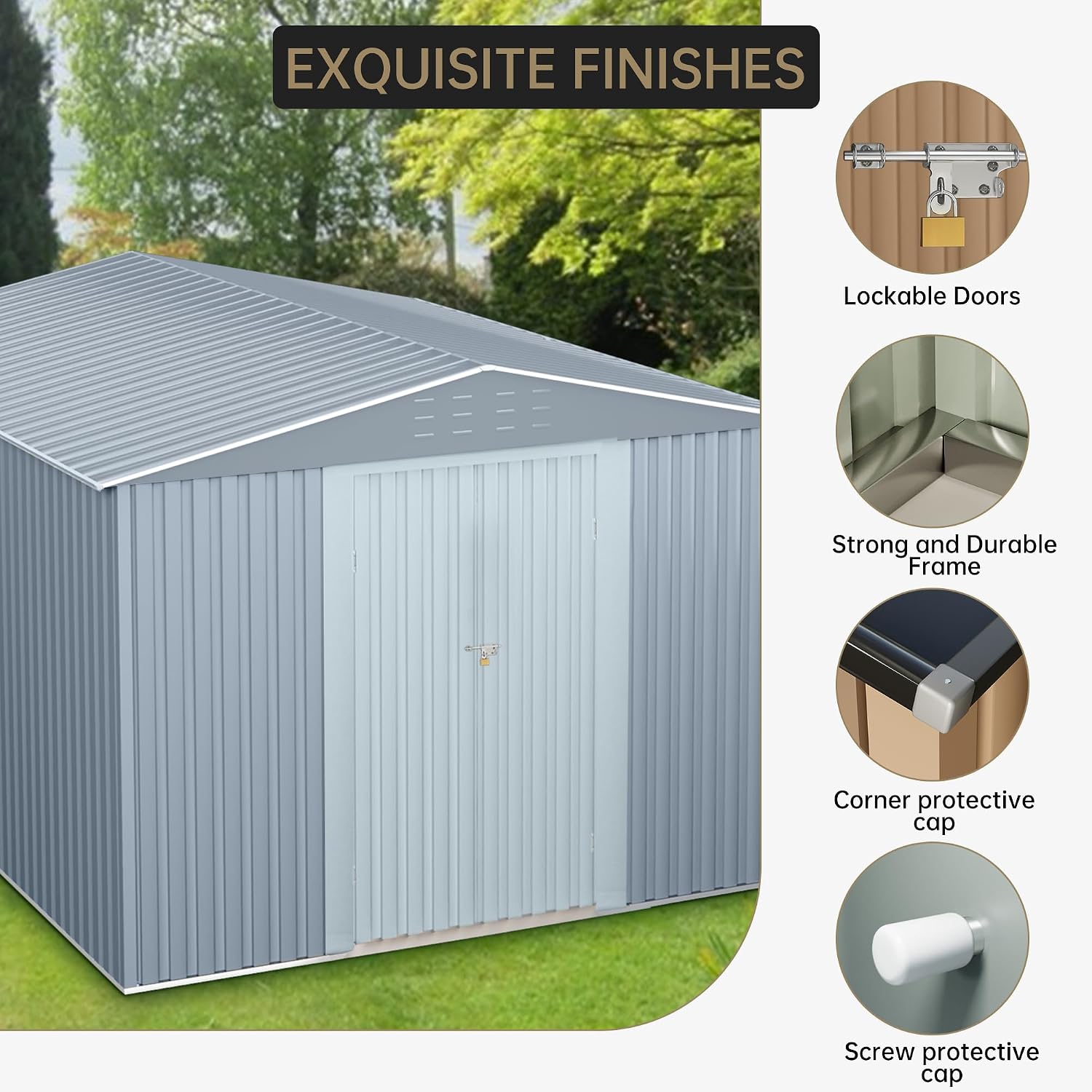 Outdoor Storage Shed,10x10 FT Large Garden Shed,Large Metal Tool Sheds with Sloping Roof and Vents,Updated Reinforced and Lockable Doors Frame Metal Storage Shed for Patio for Backyard,Patio,Garage