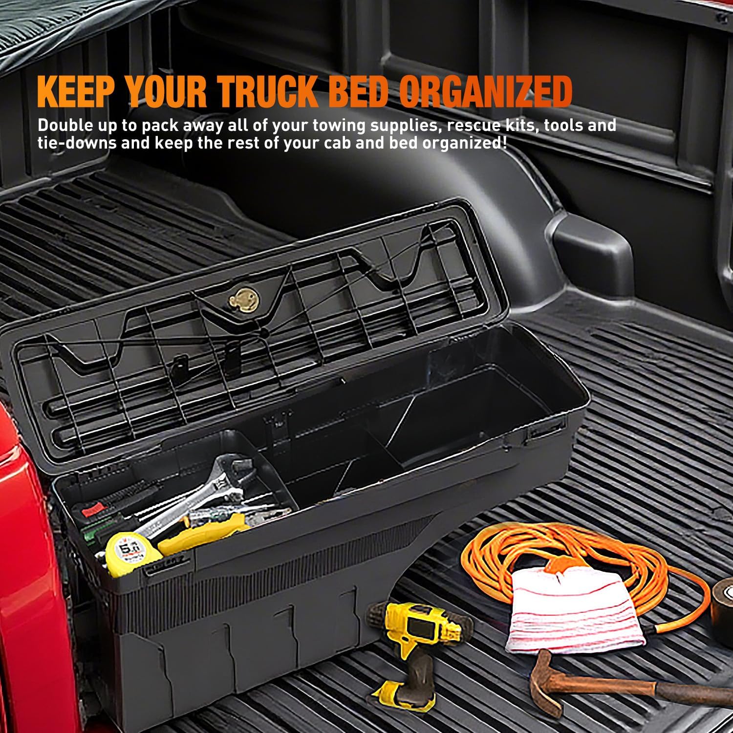 Nilight Truck Bed Tool Box Passenger Side Truck Tool Box Fit for Chevy Silverado GMC Sierra 1500 2500 3500 2007-2018 ABS Swing Case Truck Bed Storage Box w Lockable Lid Waterproof Wheel Well Toolbox