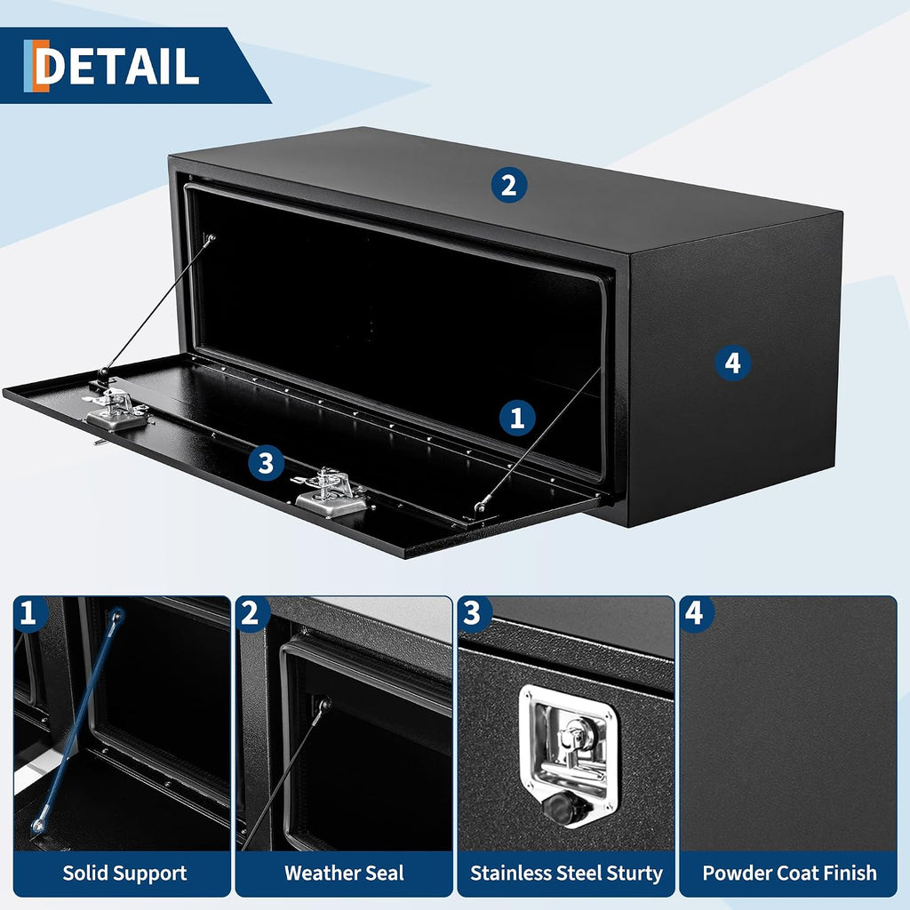 Garvee Steel Underbody Truck Box w/t-Handle Latch, Truck Toolbox for Organization and Storage, Job Box Tool Chest for Pickup Truck Bed, RV, Trailer, 48'x 16'x 13'