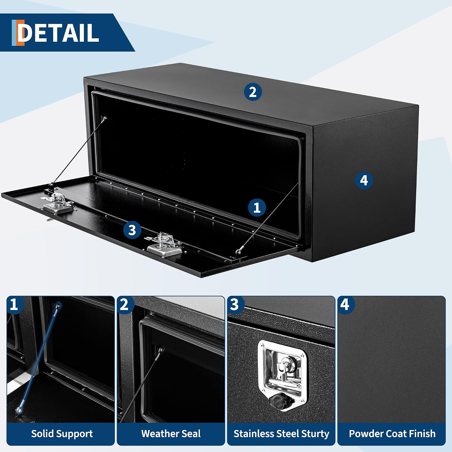Garvee Steel Underbody Truck Box w/t-Handle Latch, Truck Toolbox for Organization and Storage, Job Box Tool Chest for Pickup Truck Bed, RV, Trailer, 48'x 16'x 13'