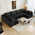139.4' Modular Sectional Sofa, U-Shaped Minimalist Couches with 2 Middle Seats, Modern Deep Seat Convertible Sleeper Sofa Bed,Cloud Plush Corduroy Fabric, No Assembly Required, 6 Seater, Black