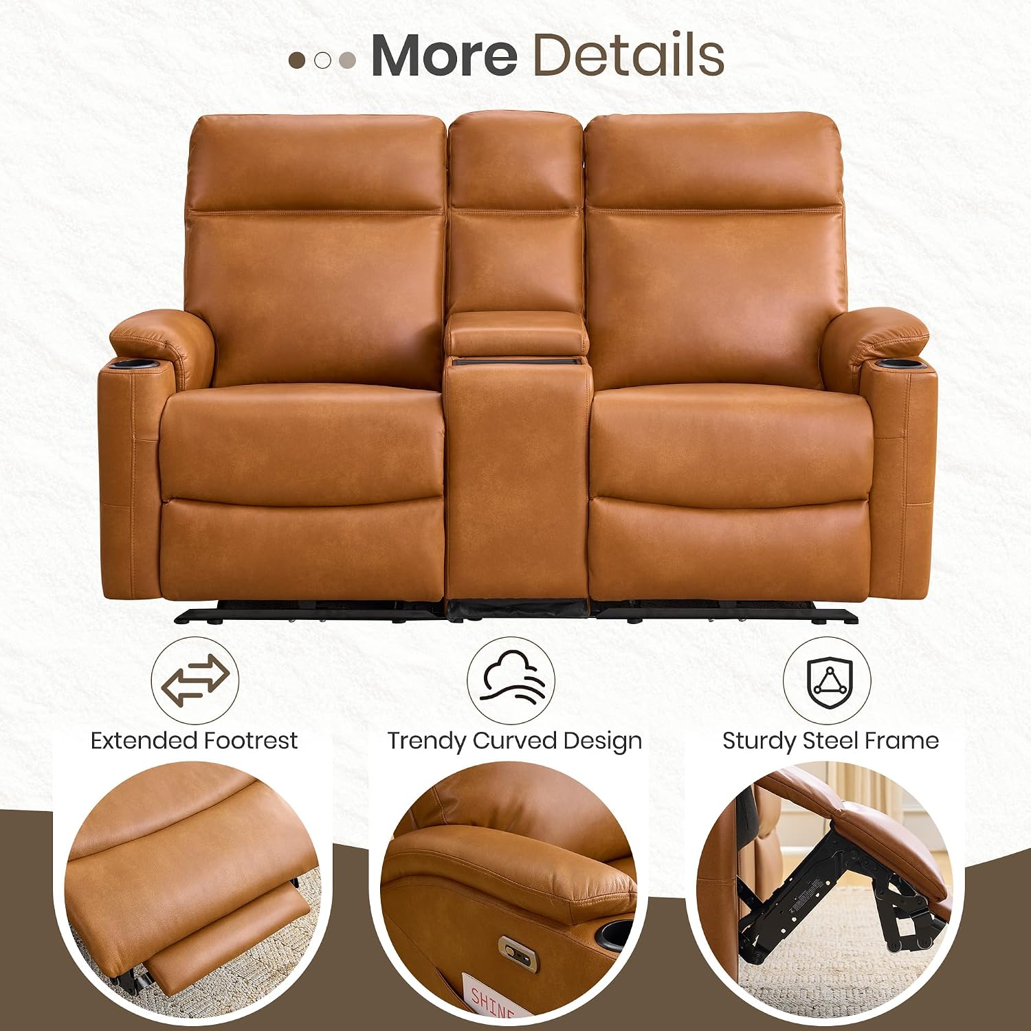 Power Recliner Loveseat, Electric Reclining Sofa with Wireless Charger, Wall Hugger Loveseat Recliner with Extended Footrest, 2-Seater Couch for Living Room, RV & Office (Brown)
