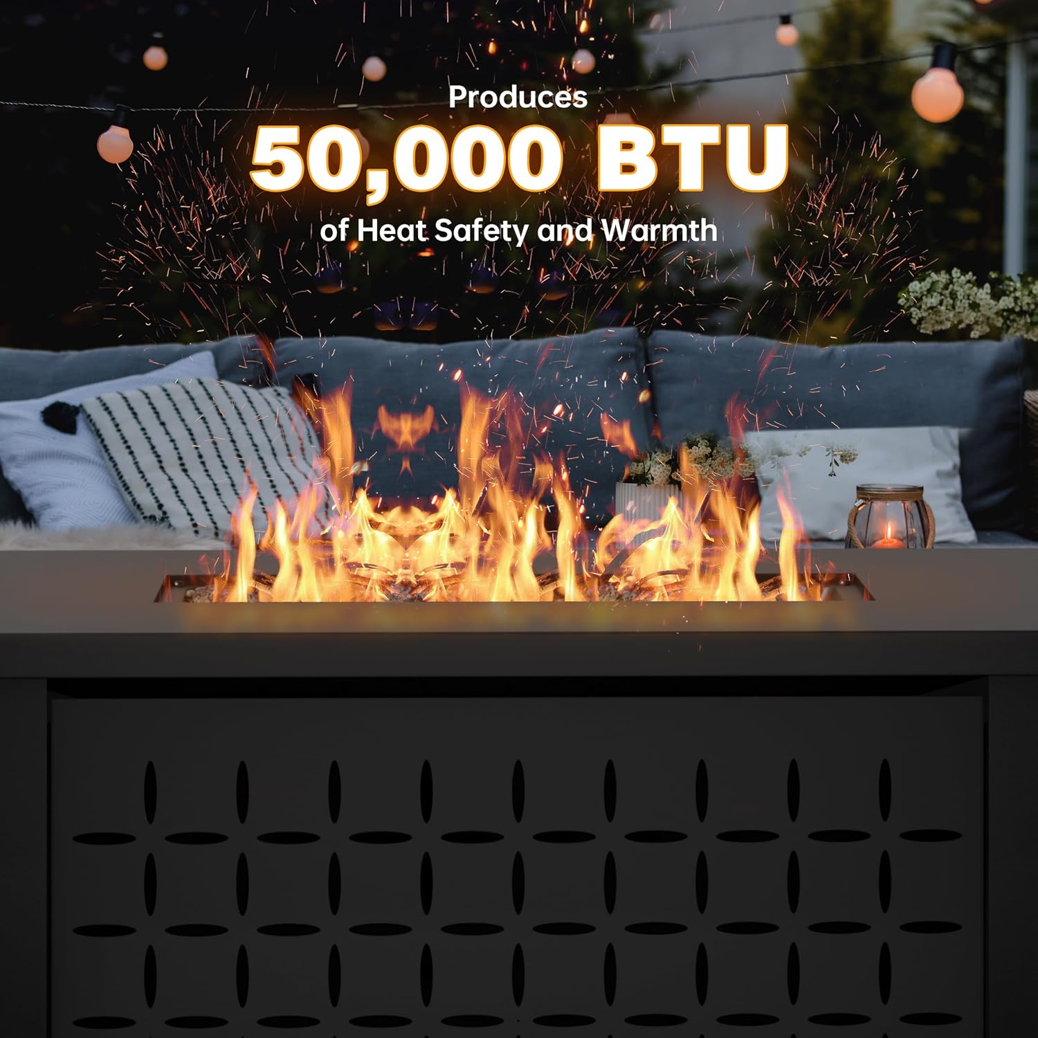 43in Propane Fire Pit Table, Outdoor Gas Fire Pit for Patio, 50,000 BTU with Lava Rocks, Waterproof Cover, and Lid, Perfect for Cozy Gatherings & Relaxing Outdoor Parties