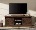 WAMPAT Modern Farmhouse TV Stand for TVs up to 75' with Sliding Barn Doors, 25.6' H Wood Entertainment Center with Adjustable Media Storage Shelf for Living Room, Dark Walnut Brown