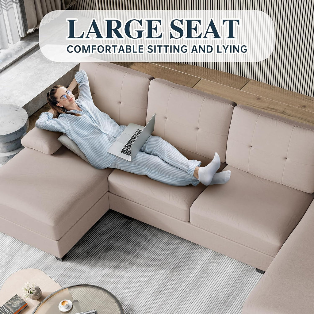 Sectional Couches for Living Room, 106 in U Shaped Couches for Living Room, 4 Seat Sofa with Armrest, Sectional Couch for Apartment, Beige